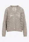 Brunello Cucinelli Light Beige Foliage Lace Sweater In Beige