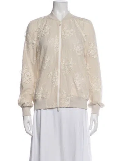 Pre-owned Brunello Cucinelli Lace Pattern Bomber Jacket In Neutrals