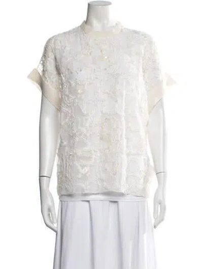 Pre-owned Brunello Cucinelli Lace Pattern Crew Neck Blouse In Neutrals