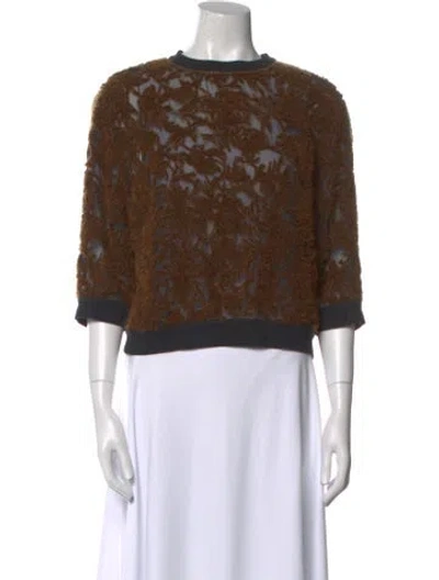 Pre-owned Brunello Cucinelli Lace Pattern Crew Neck Sweatshirt In Blue