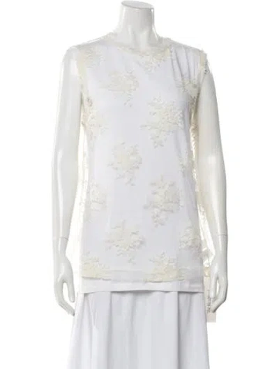 Pre-owned Brunello Cucinelli Lace Pattern Crew Neck Top In White