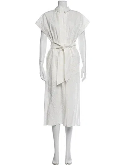 Pre-owned Brunello Cucinelli Lace Pattern Midi Length Dress In White
