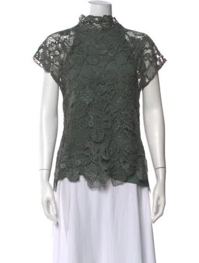 Pre-owned Brunello Cucinelli Lace Pattern Mock Neck Blouse In Green