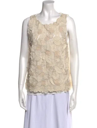 Pre-owned Brunello Cucinelli Lace Pattern Scoop Neck Blouse In White