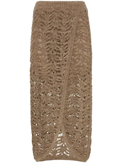 Brunello Cucinelli Lace-patterned Skirt In Brown