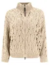 Brunello Cucinelli "lace Stitch" Cardigan In Neutral