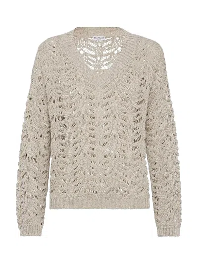 Brunello Cucinelli Lace Sweater Natural