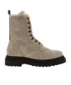 Brunello Cucinelli Suede Boot With Shearling Lining And Shiny Loop Detail In Neutral