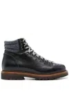 Brunello Cucinelli Lace-up Leather Ankle Boots In Blue