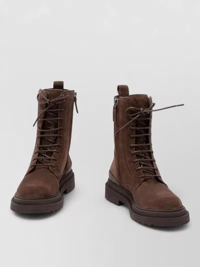 Brunello Cucinelli Lace Up Ankle Boots Chunky Sole In Brown
