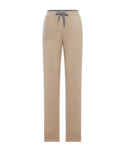 BRUNELLO CUCINELLI RIBBED-KNIT EMBELLISHED TROUSERS