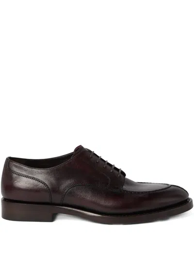 Brunello Cucinelli Leather Derby Shoes In Burgundy