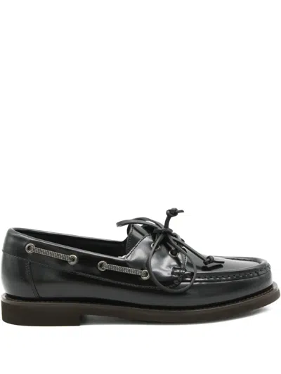 BRUNELLO CUCINELLI LACE-UP LEATHER BOAT SHOES