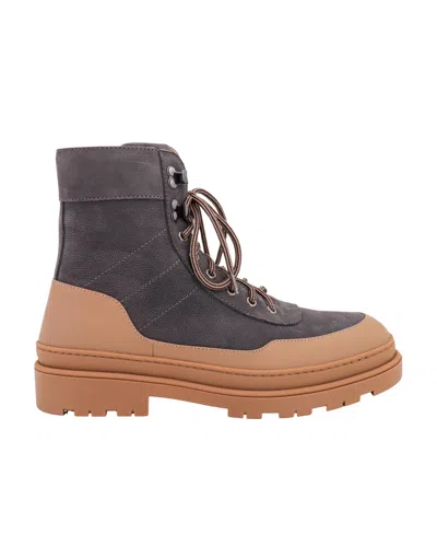 Brunello Cucinelli Lace-up Leather Boots In Black