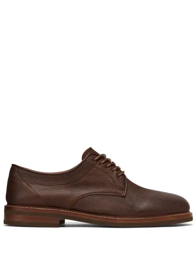 Brunello Cucinelli Lace-up Leather Derby Shoes In Brown