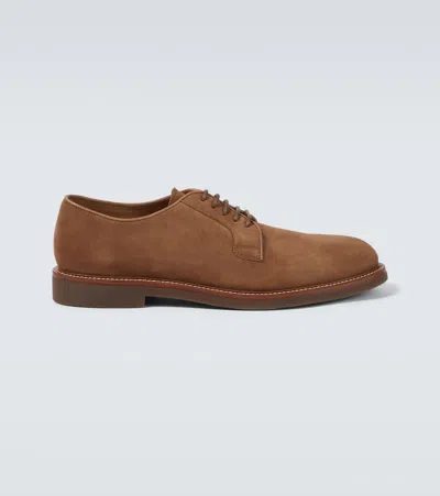 Brunello Cucinelli Mens Suede Lace-up Brogues In Chestnut In Brown