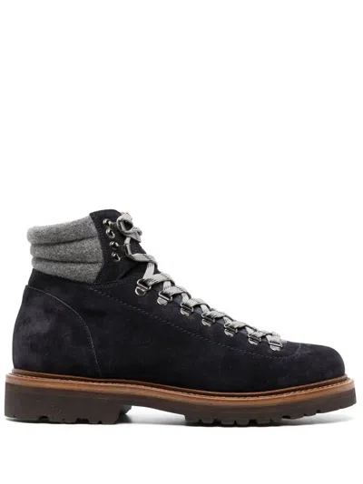 Brunello Cucinelli Lace-up Leather Hiking Boots In Blue