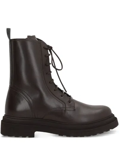 Brunello Cucinelli Lace-up Leather Platform Boots