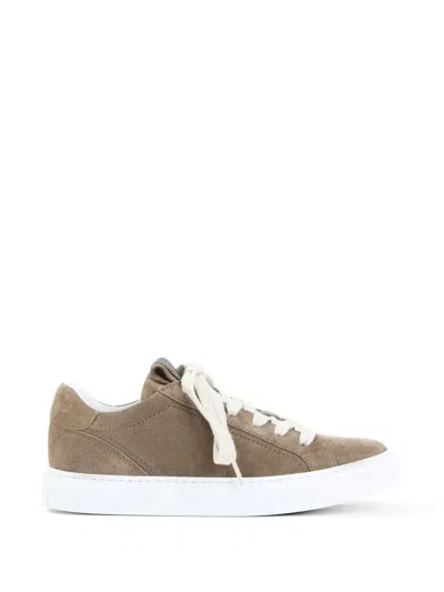 Brunello Cucinelli Monili Embellished Suede Leather Sneakers In Brown