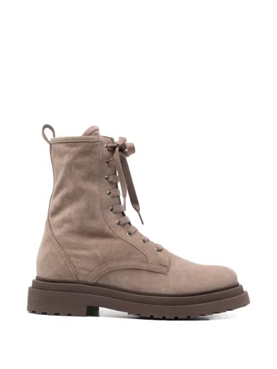 Brunello Cucinelli Lace-up Lug-sole Ankle Boots In Brown