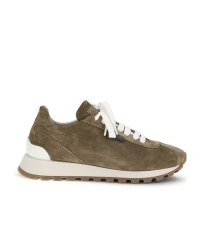 Brunello Cucinelli Suede Sneakers With Iconic Jewel Application In Multi