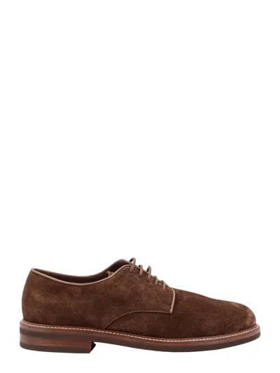 Brunello Cucinelli Mens Suede Lace-up Brogues In Chestnut In Brown