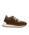 Brunello Cucinelli Runner Monili Suede And Canvas Sneakers In Nude
