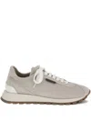 Brunello Cucinelli Lace-up Sneakers With Rubber Sole And Grey Laces In Nude