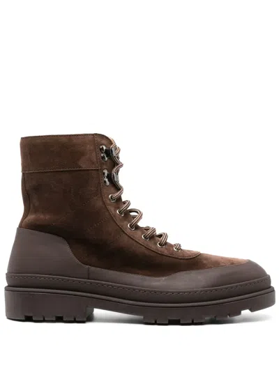 Brunello Cucinelli Lace-up Suede Ankle Boots In Brown
