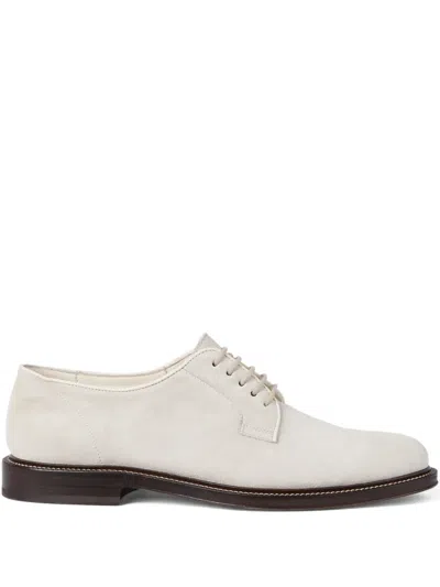 Brunello Cucinelli Lace-up Suede Derby Shoes In Neutral