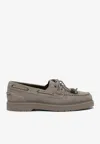 Brunello Cucinelli Taupe Grey Boat Moccasins With Monili Chain In Neutral