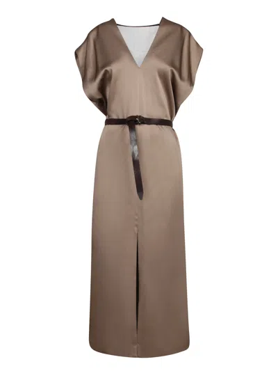 BRUNELLO CUCINELLI LACE-UP V-NECK DRESS
