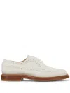 Brunello Cucinelli Perforated-embellished Suede Derby Shoes In White