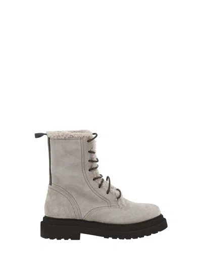 Brunello Cucinelli Laced Ankle Boots In White