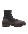 Brunello Cucinelli Round Toe Leather Ankle Boots With Contrast Stitching In Black