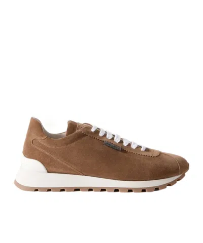 Brunello Cucinelli Laced Sneakers In Brown