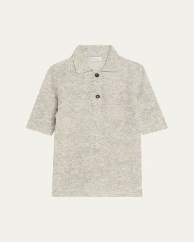 Brunello Cucinelli Lace-effect Polo Short-sleeve Sweater In Animal Print