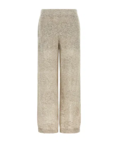 Brunello Cucinelli Lace-flowers Knit Track Trousers In Sparkling Mohair And Virgin Wool In Brown