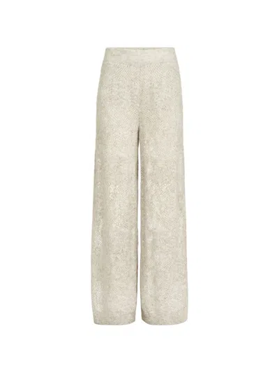 Brunello Cucinelli Lace-flowers Knit Track Trousers In Sparkling Mohair And Virgin Wool In Neutral
