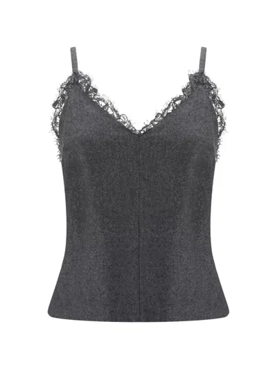 Brunello Cucinelli Lace-trim V-neck Top In Gray