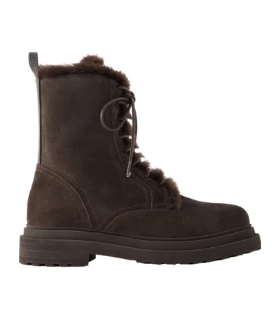 Brunello Cucinelli Lace-up Ankle Boots In Brown
