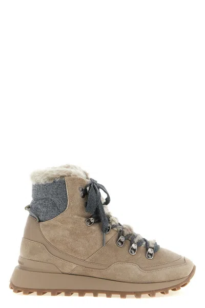 Brunello Cucinelli Lace-up Ankle Boots With Hooks In Brown