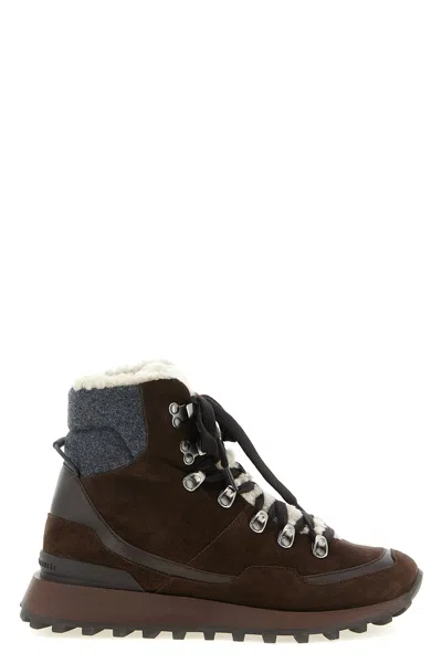 Brunello Cucinelli Lace-up Ankle Boots With Hooks In Brown