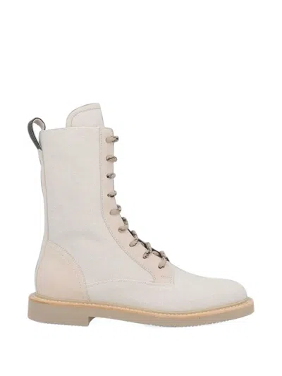 Brunello Cucinelli Cotton Lace-up Boots In Brown