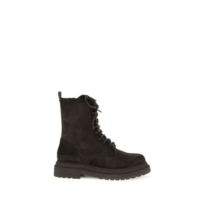 Brunello Cucinelli Lace-up Calf Leather Boot In Brown