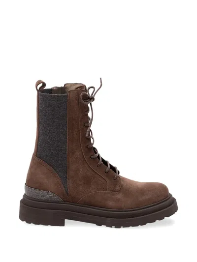 Brunello Cucinelli Lace-up Leather Ankle Boots In Multi