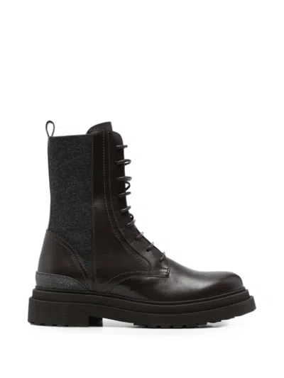 Brunello Cucinelli Lace-up Leather Boots In Brown