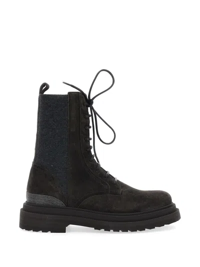 Brunello Cucinelli Lace-up Monili-embellished Boots In Multi