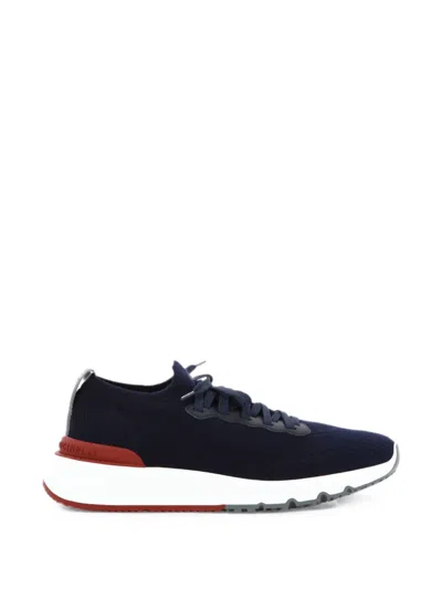 Brunello Cucinelli Knit Low-top Sneakers In Cotton Blend With Elasticated Ankle In Black