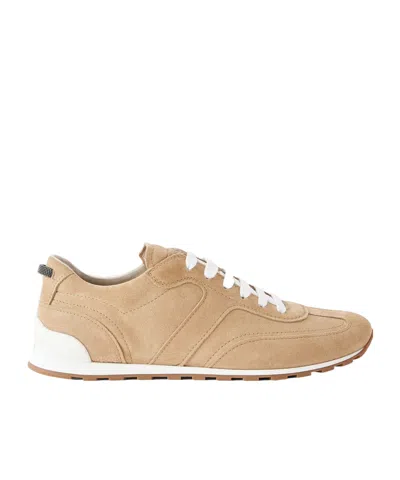 Brunello Cucinelli Embellished Suede Sneakers In Neutral